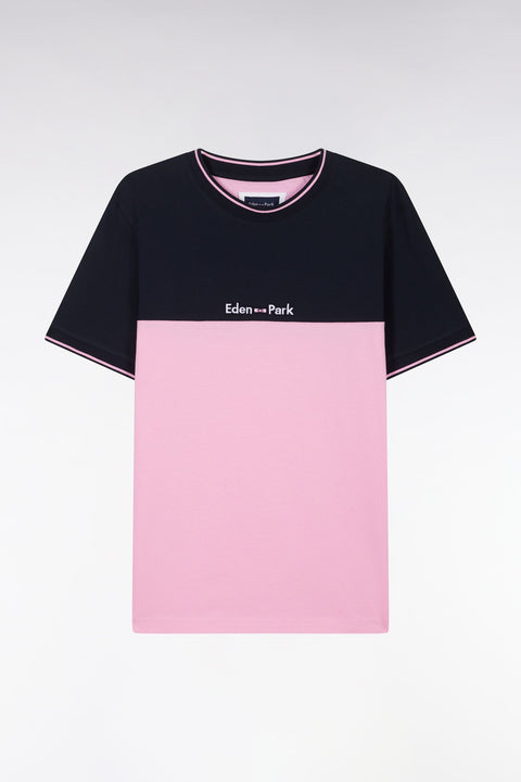 T-shirt brodé en coton bicolore rose coupe droite - Image 2