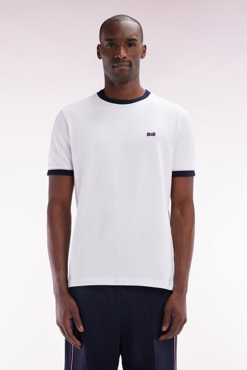 T-shirt en coton blanc broderie et badge nœud papillon coupe droite - Image 1