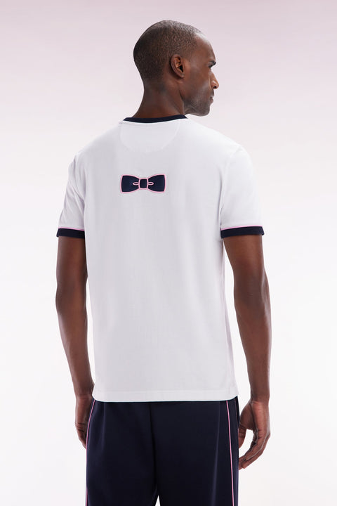 T-shirt en coton blanc broderie et badge nœud papillon coupe droite - Image 3