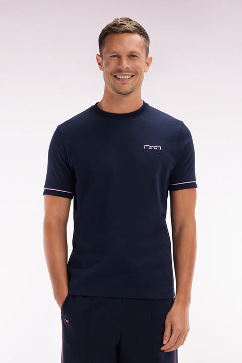 T-shirt bicolore en coton marine broderie Eden Park French Flair coupe droite - Image 1