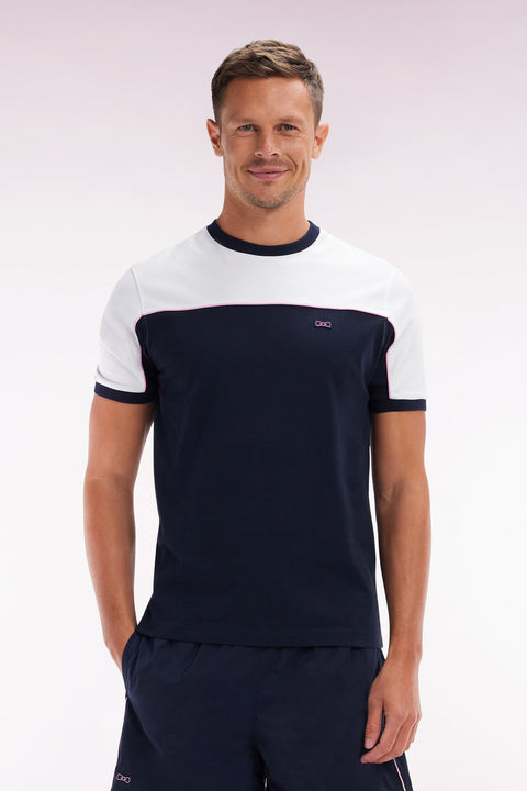 T-shirt en jersey de coton bicolore marine coupe droite - Image 1