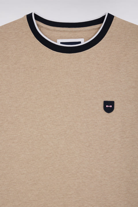 T-shirt en coton stretch beige coupe ajustée - Image 2
