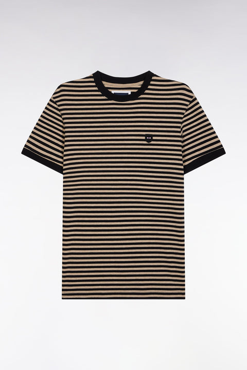 T-shirt en coton stretch rayé beige coupe ajustée - Image 2