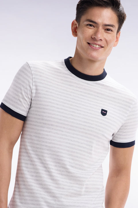 T-shirt en coton stretch rayé gris coupe ajustée - Image 3
