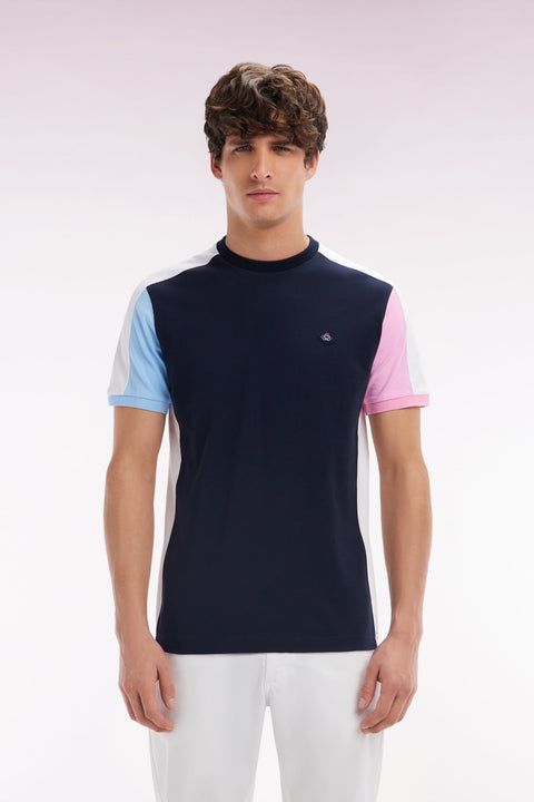 T-shirt colorblock en coton marine coupe droite - Image 1
