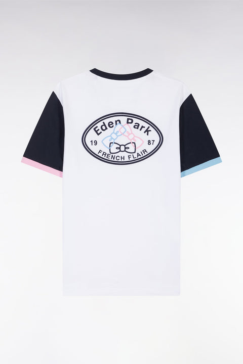 T-shirt colorblock brodé en coton blanc coupe droite - Image 2