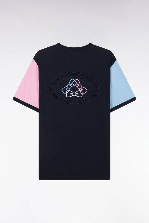 T-shirt colorblock brodé en coton marine coupe droite - Image 2