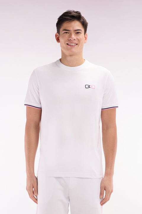 T-shirt en coton blanc à broderies bicolores coupe décontractée - Image 1