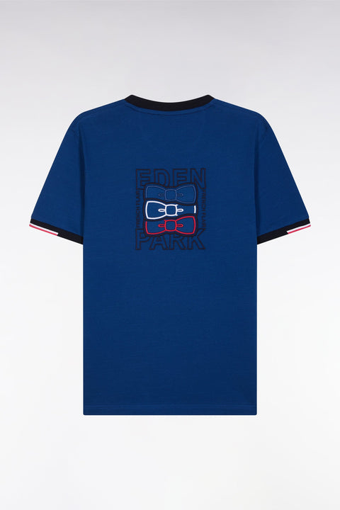 T-shirt en coton bleu broderie dos coupe droite - Image 2