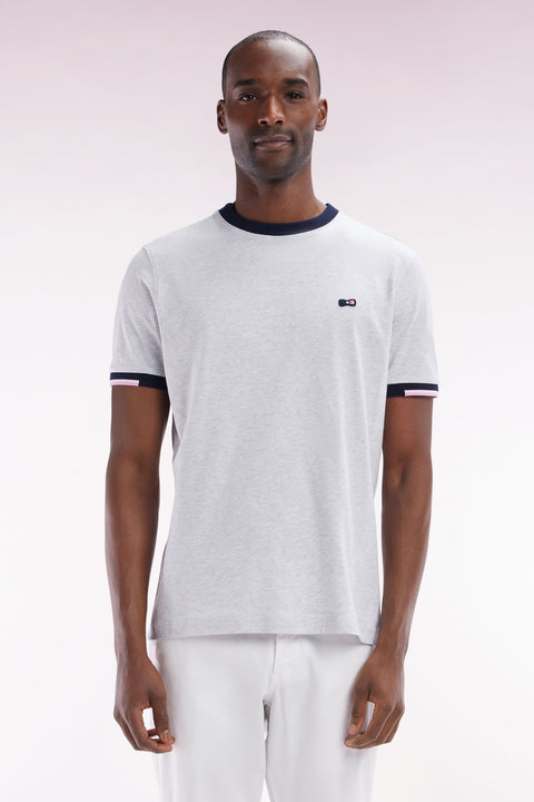 T-shirt en coton gris broderie dos coupe droite - Image 1