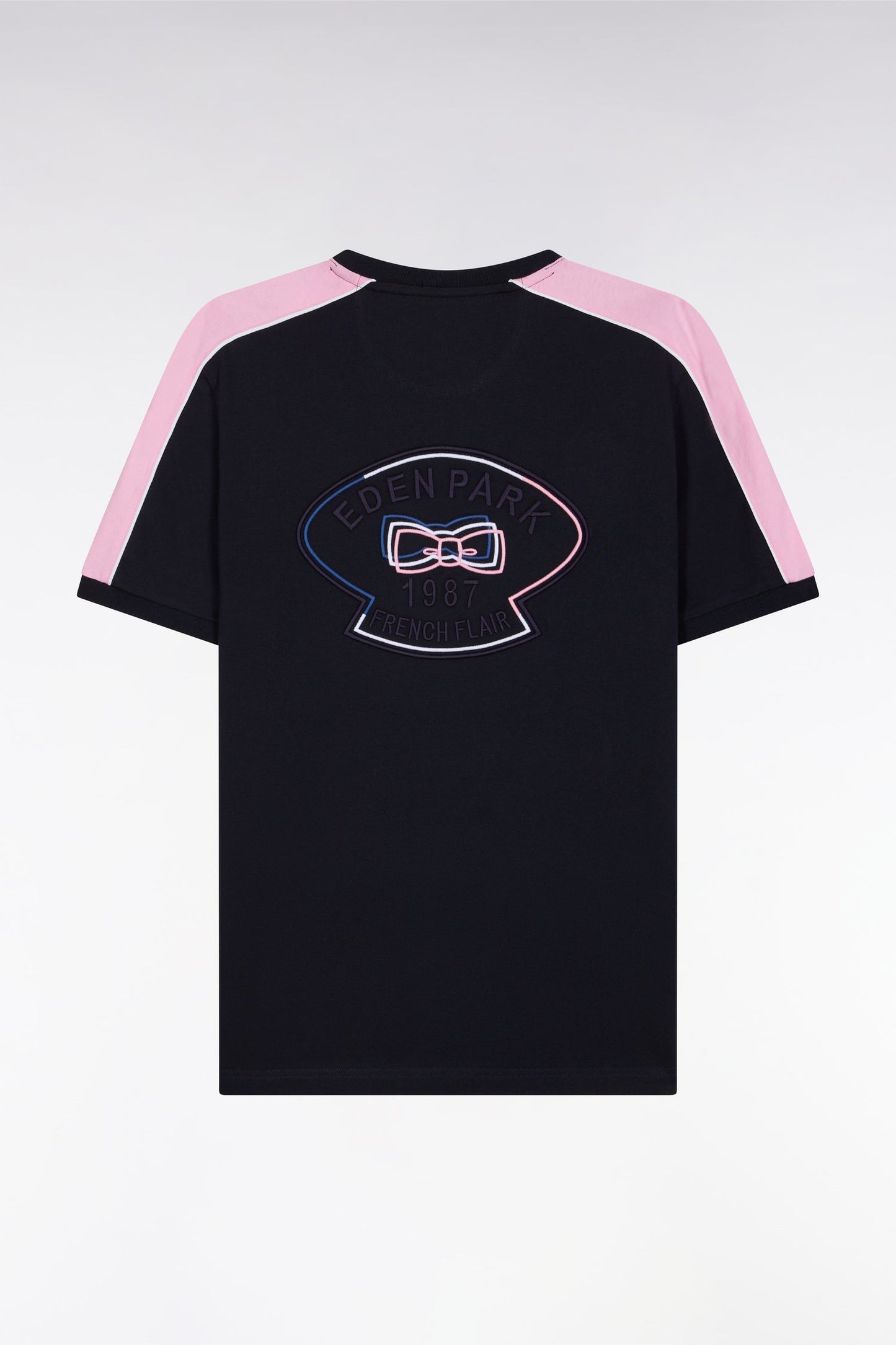 T-shirt en coton marine broderie dos et découpes coupe droite