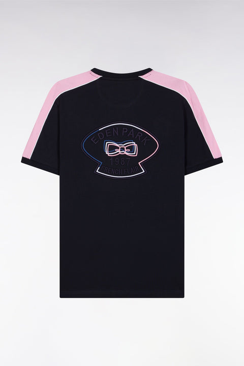 T-shirt en coton marine broderie dos et découpes coupe droite - Image 2