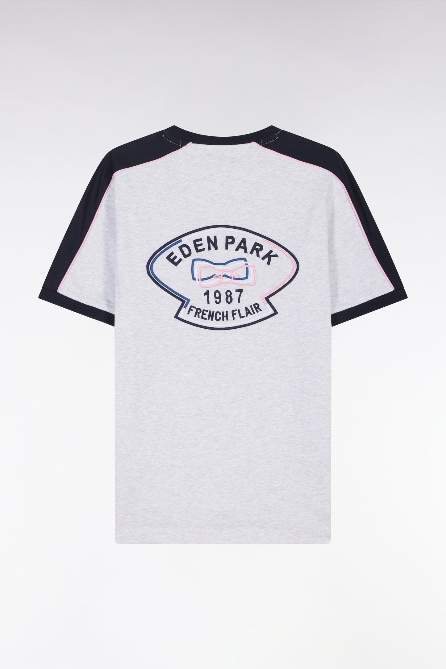 T-shirt en coton gris broderie dos et découpes coupe droite