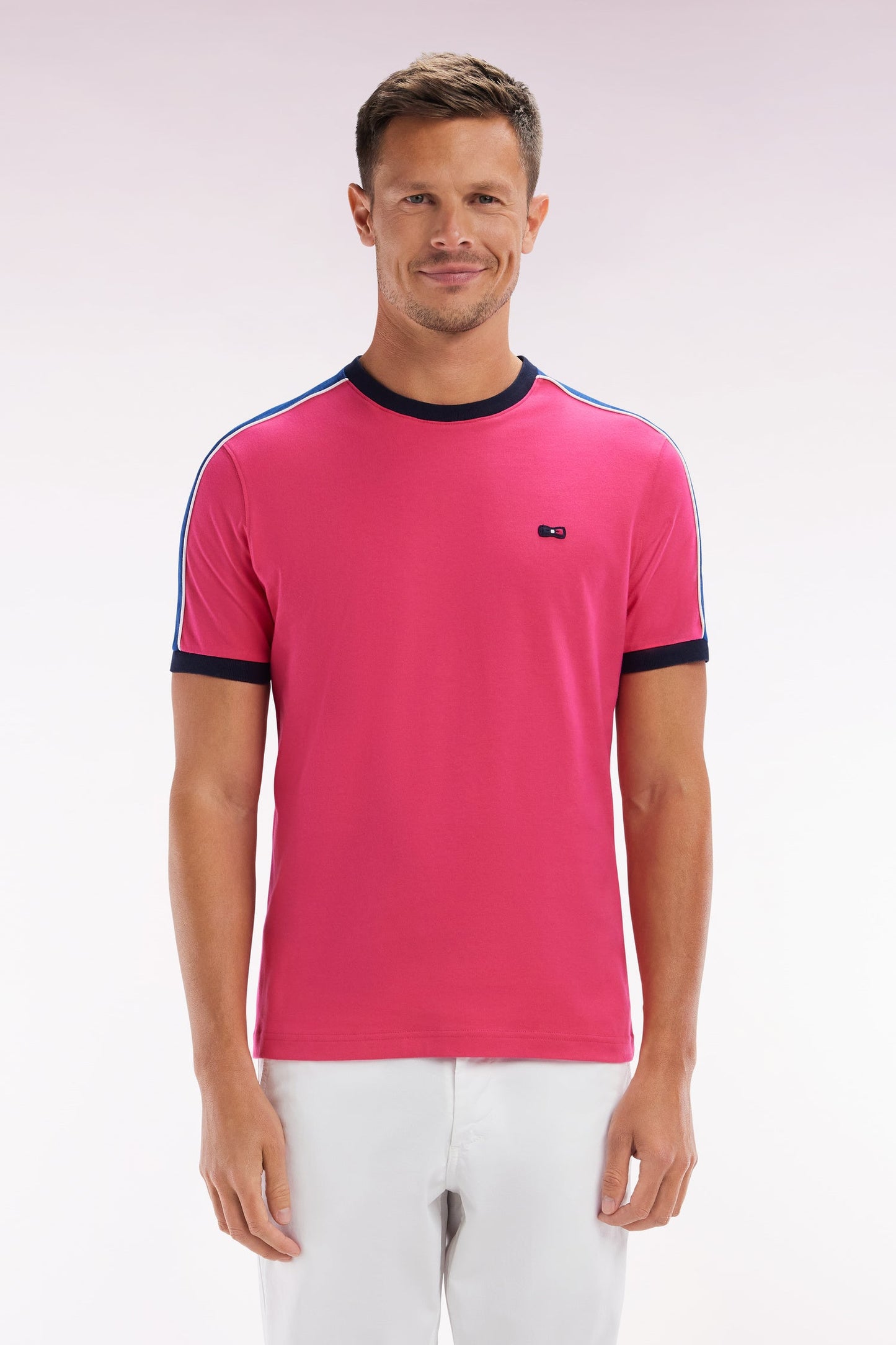 T-shirt en coton fuchsia broderie dos et découpes coupe droite
