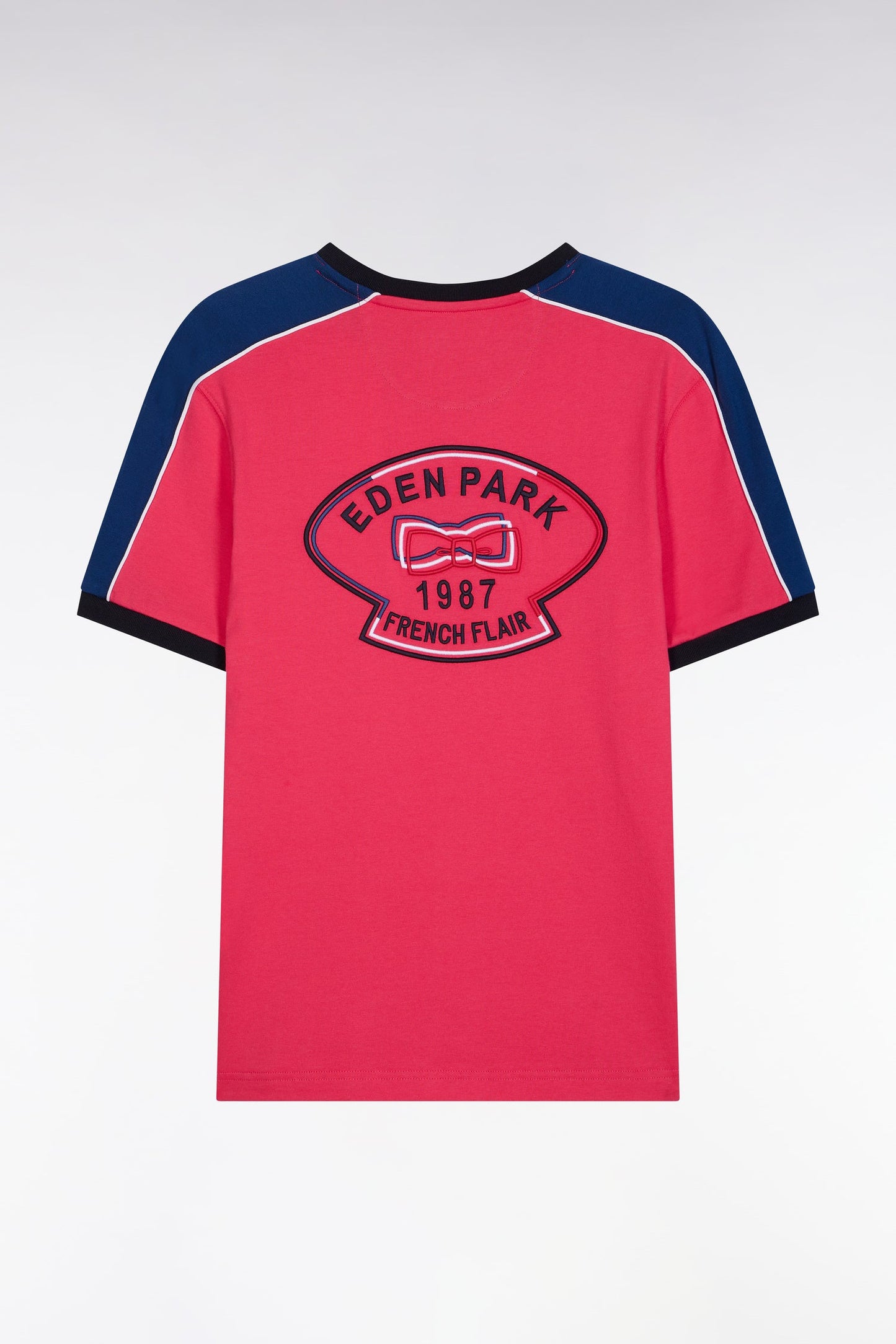T-shirt en coton fuchsia broderie dos et découpes coupe droite