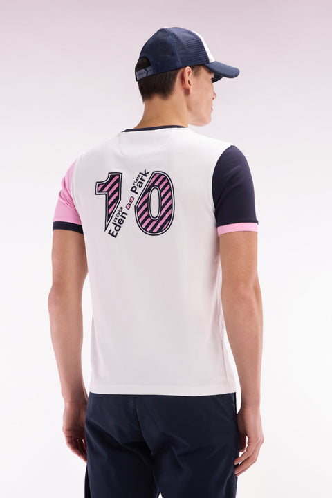 T-shirt colorblock en coton blanc broderie 10 coupe droite - Image 3