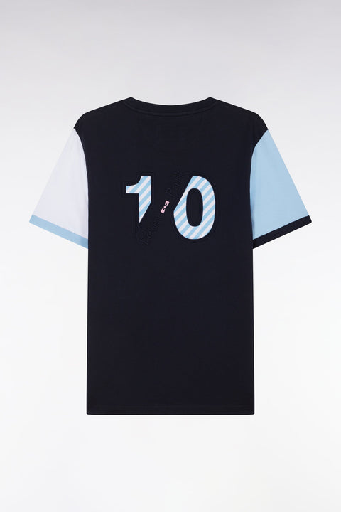 T-shirt colorblock en coton marine broderie 10 coupe droite - Image 2