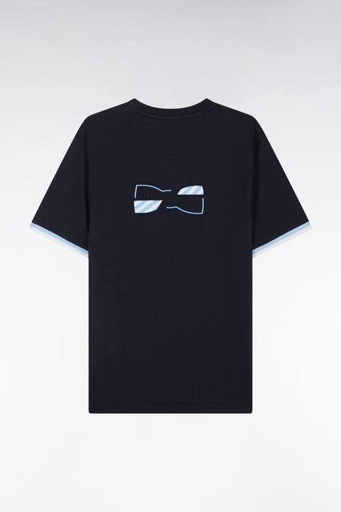 T-shirt en coton marine broderie nœud papillon coupe droite - Image 1