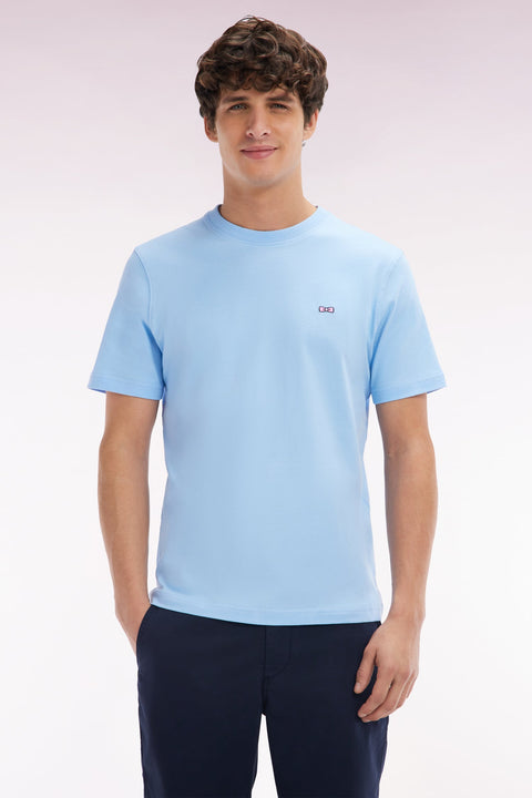 T-shirt en coton ciel broderie dos cerclée coupe droite - Image 1