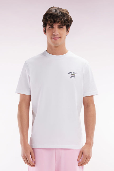 T-shirt en coton blanc broderie multicolore coupe décontractée - Image 1