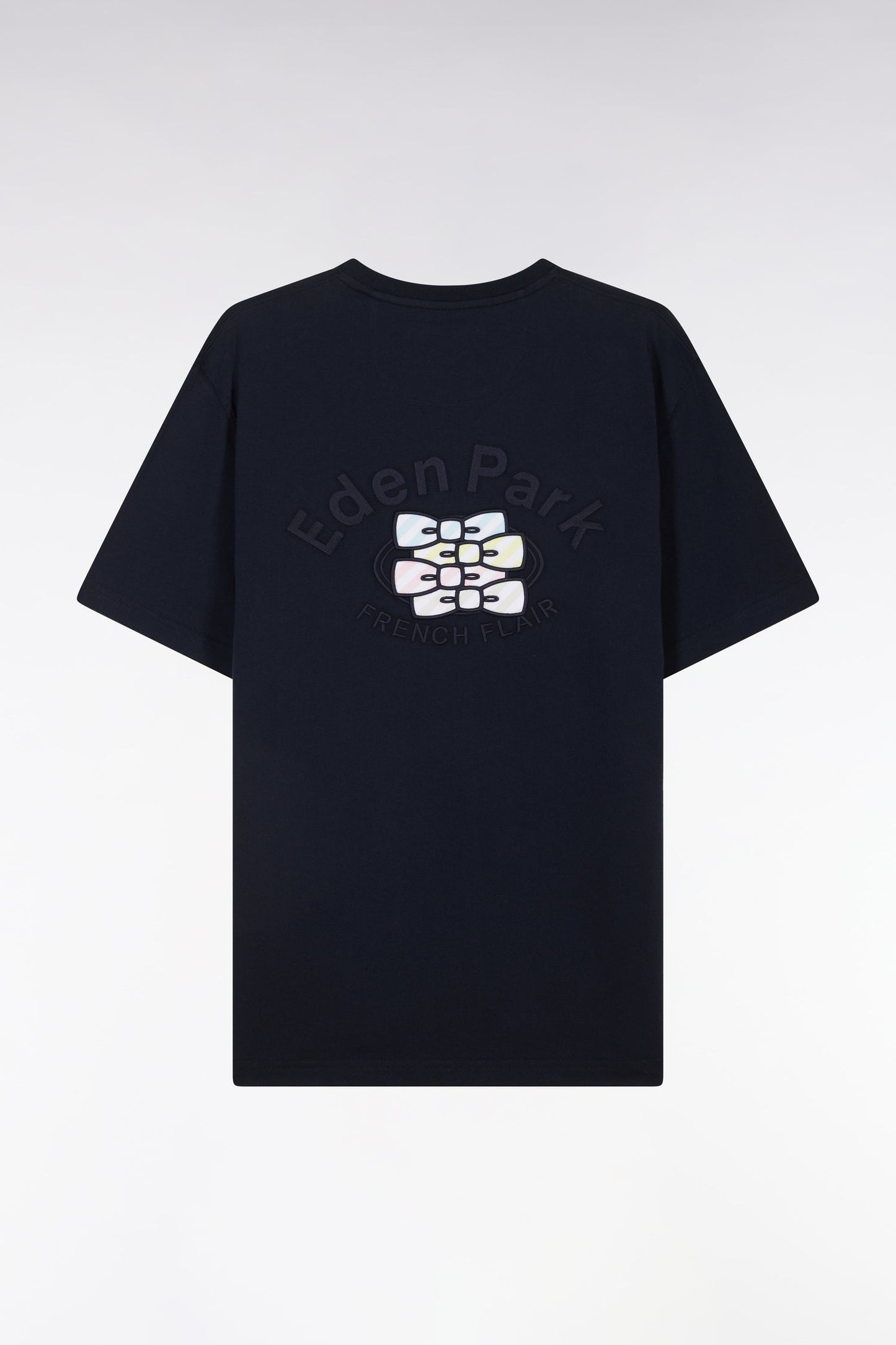 T-shirt en coton marine broderie multicolore coupe décontractée