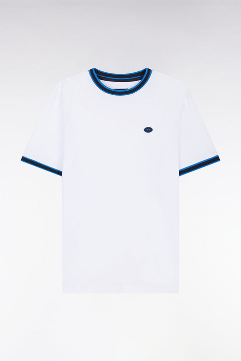T-shirt en coton blanc à bords-côtes bleus coupe décontractée - Image 2