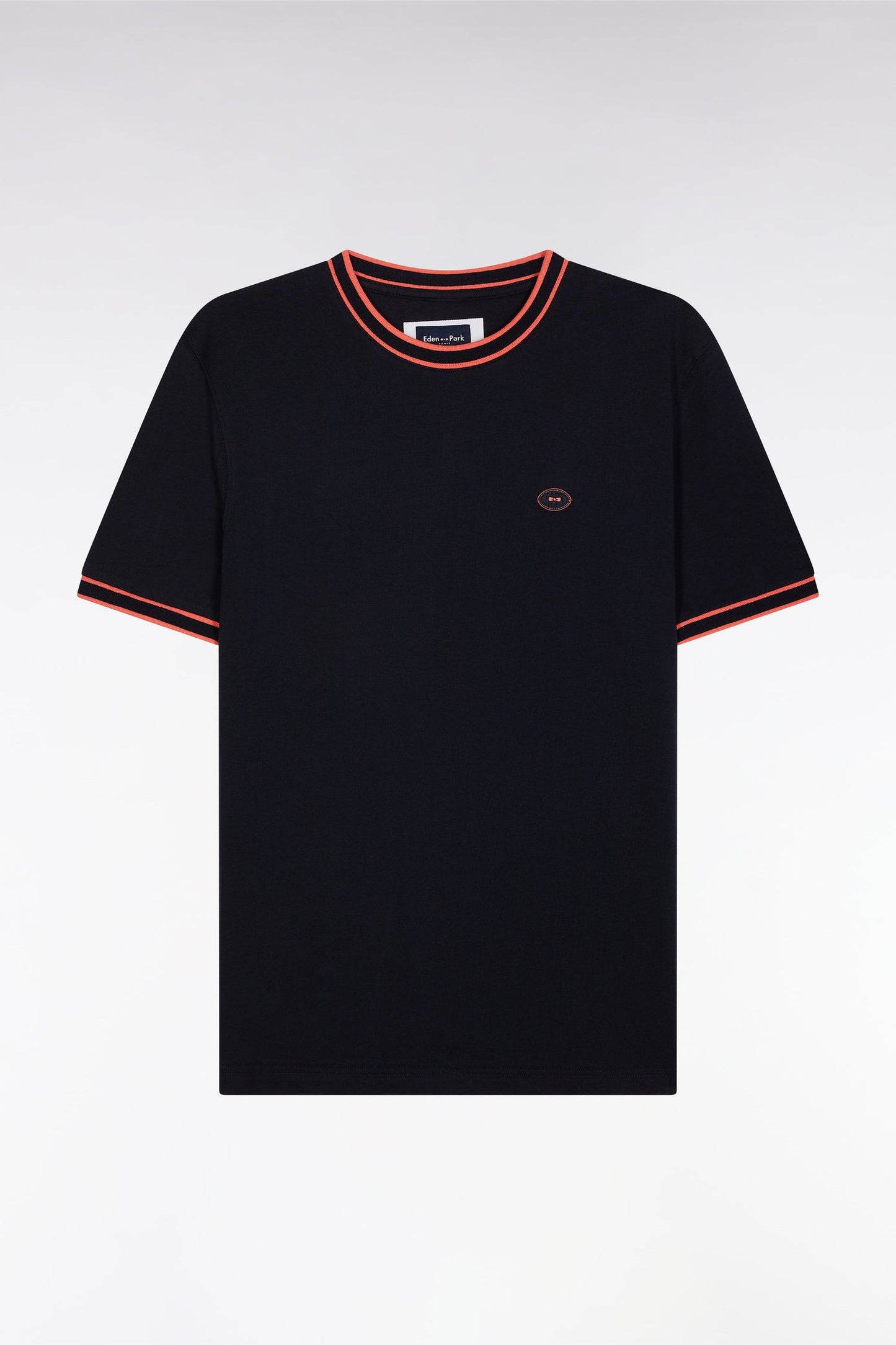 T-shirt en coton marine à bords-côtes corail coupe décontractée