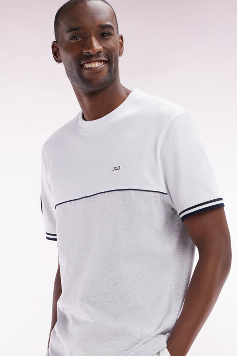 T-shirt bicolore en coton gris coupe décontractée - Image 3