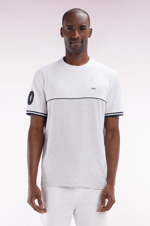 T-shirt bicolore en coton gris coupe décontractée - Image 1