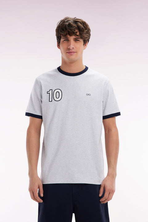 T-shirt en coton gris broderie 10 coupe décontractée - Image 1