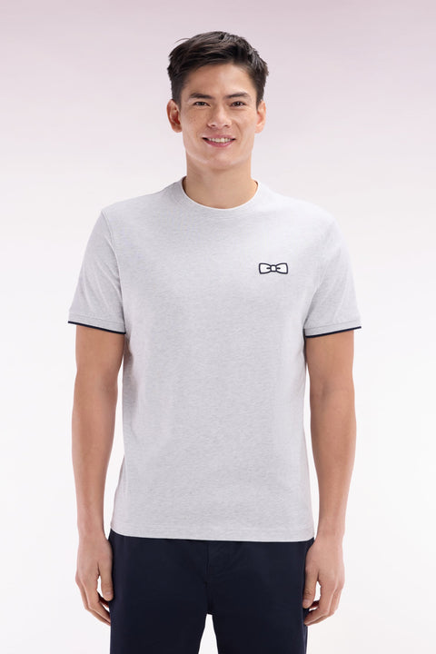 T-shirt en coton gris broderie nœud papillon coupe décontractée - Image 1