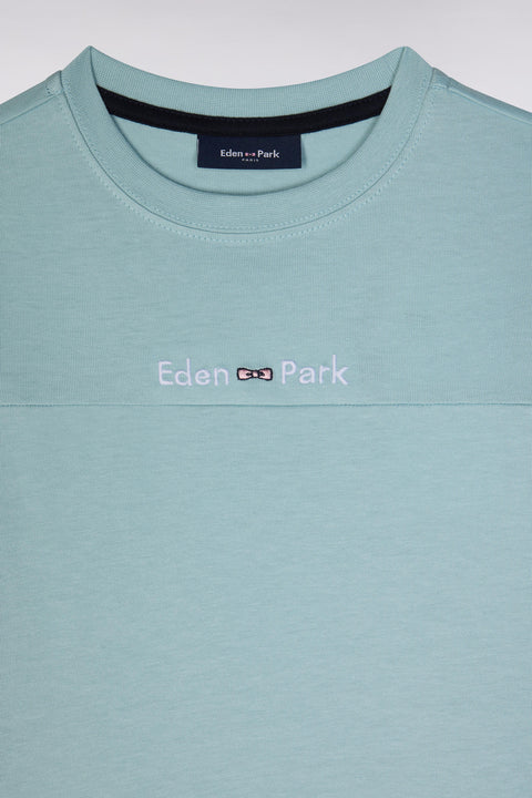 T-shirt en coton vert d'eau manches marine coupe droite - Image 2