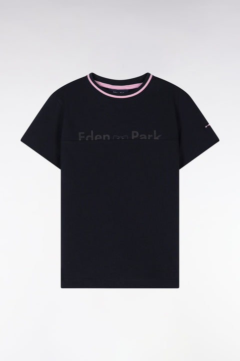T-shirt en coton marine à détails roses coupe droite - Image 1