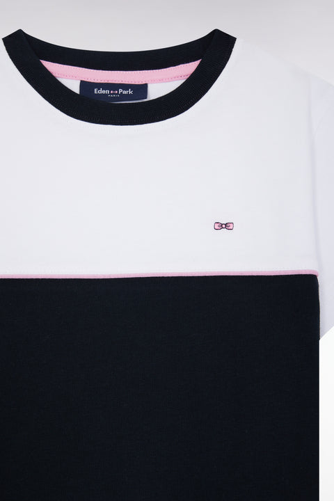 T-shirt bicolore en jersey de coton marine coupe droite - Image 2
