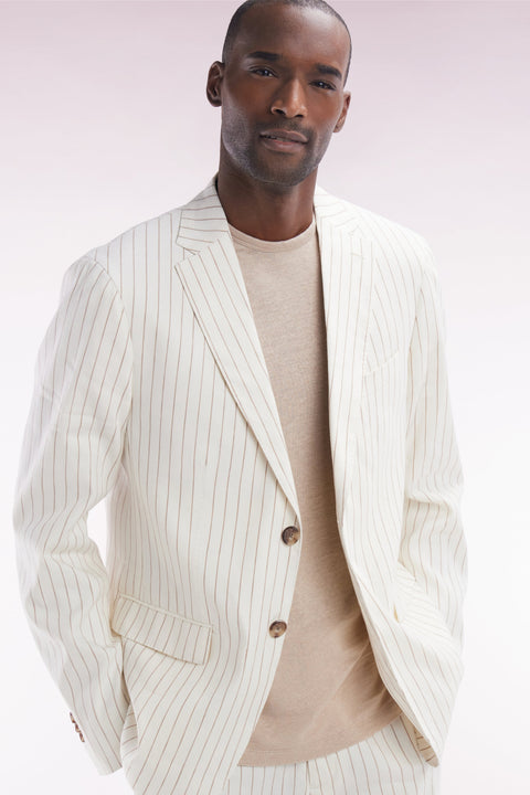 T-shirt uni en lin stretch beige coupe droite - Image 3