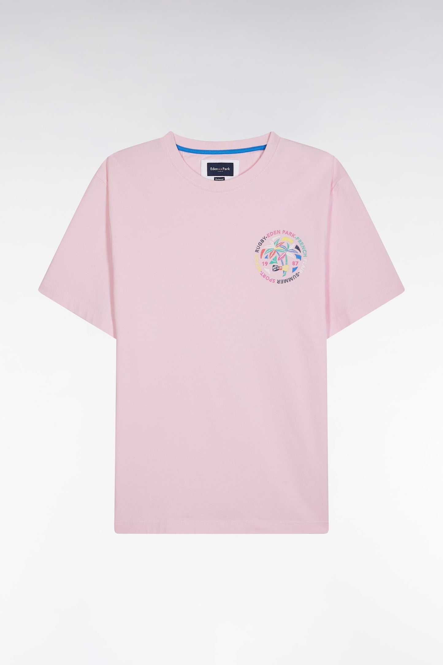 T-shirt en coton rose sérigraphie multicolore coupe décontractée