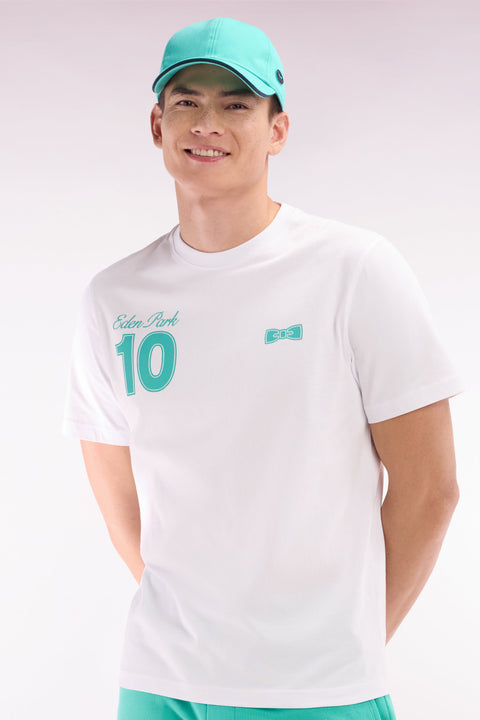 T-shirt 10 en coton blanc et vert coupe décontractée - Image 3