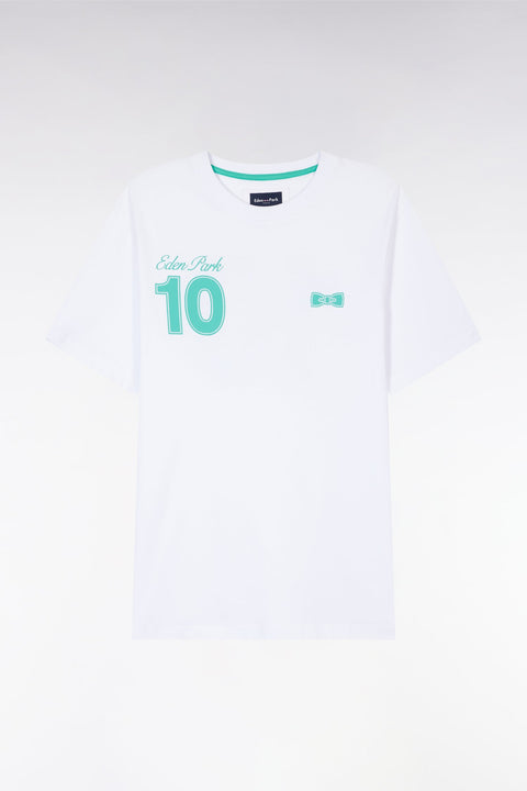 T-shirt 10 en coton blanc et vert coupe décontractée - Image 2