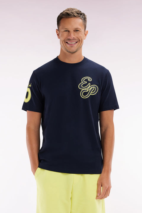 T-shirt EP en coton marine broderies jaunes coupe décontractée - Image 1
