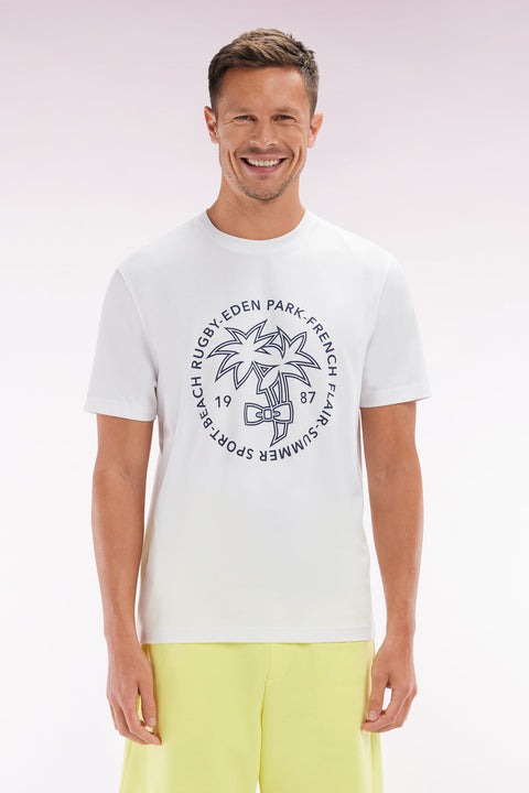 T-shirt en coton blanc sérigraphie palmiers coupe décontractée - Image 1