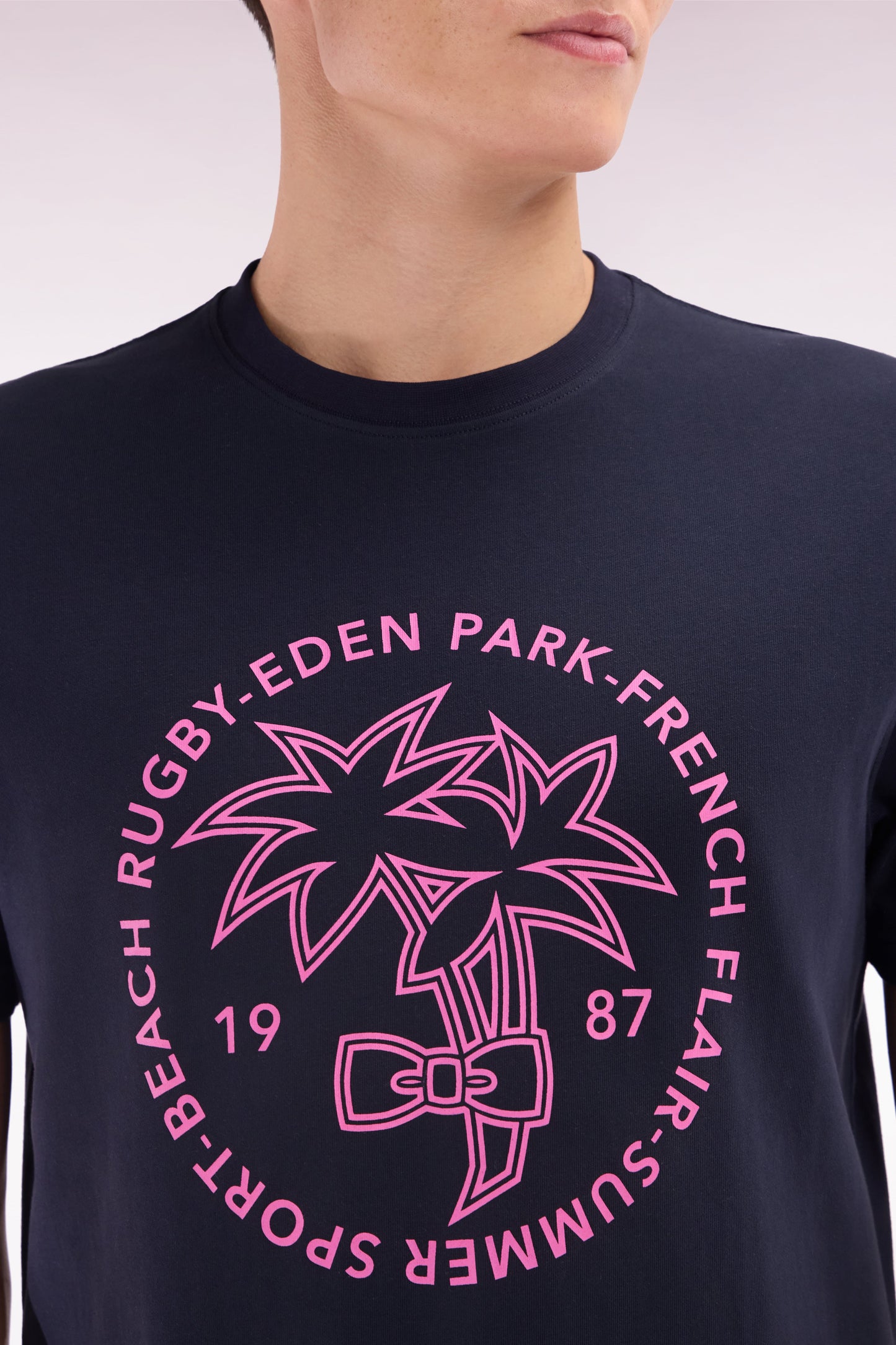 T-shirt en coton marine sérigraphie palmiers coupe décontractée