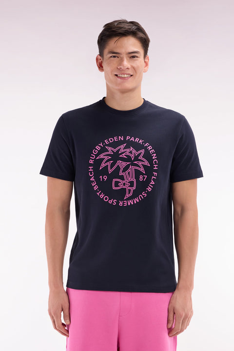 T-shirt en coton marine sérigraphie palmiers coupe décontractée - Image 1