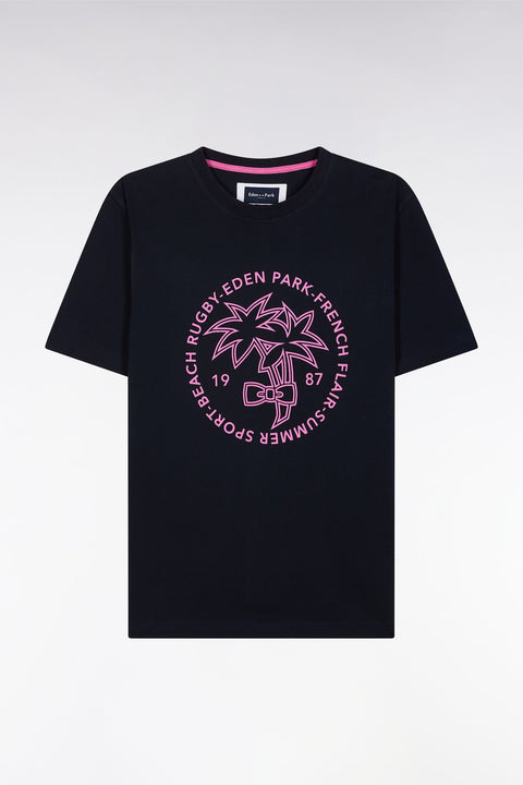 T-shirt en coton marine sérigraphie palmiers coupe décontractée - Image 2