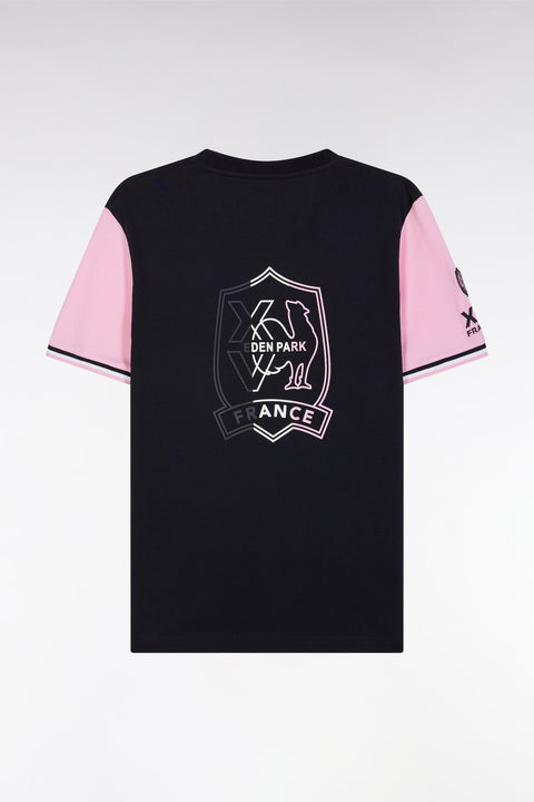 T-shirt XV de France bicolore en coton marine et rose broderie Coq coupe droite - Image 2