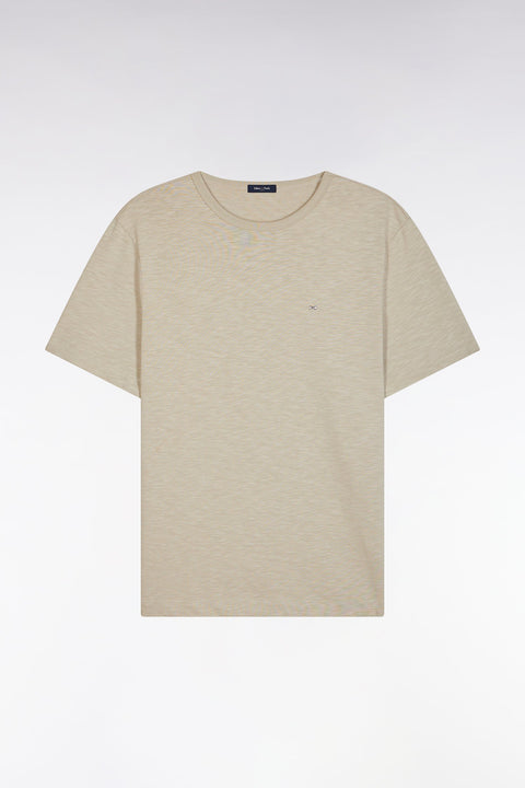 T-shirt en jersey de coton slub beige coupe droite - Image 2