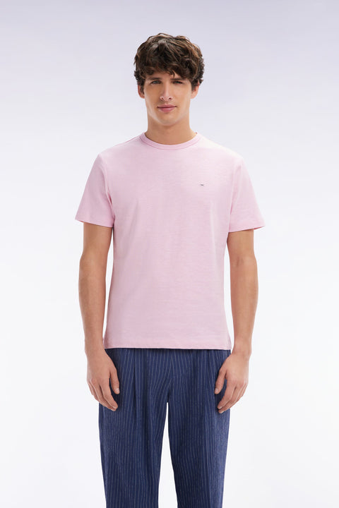 T-shirt en jersey de coton slub rose coupe droite - Image 1