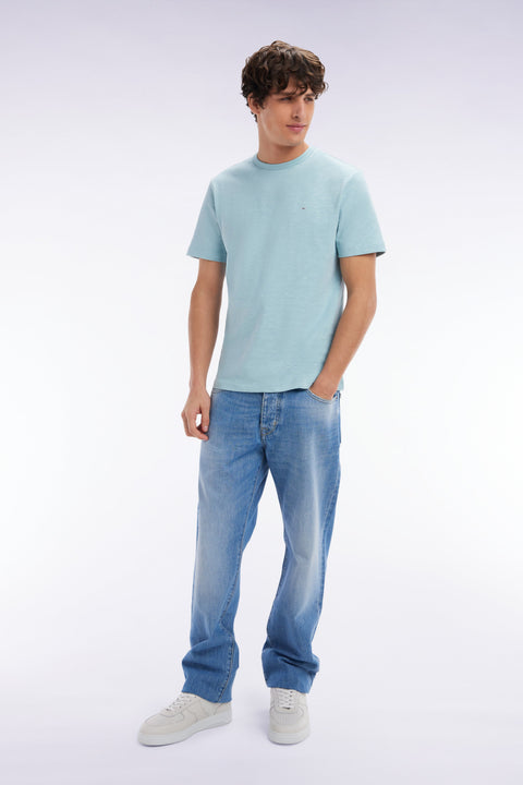 T-shirt en jersey de coton slub vert d'eau coupe droite - Image 3