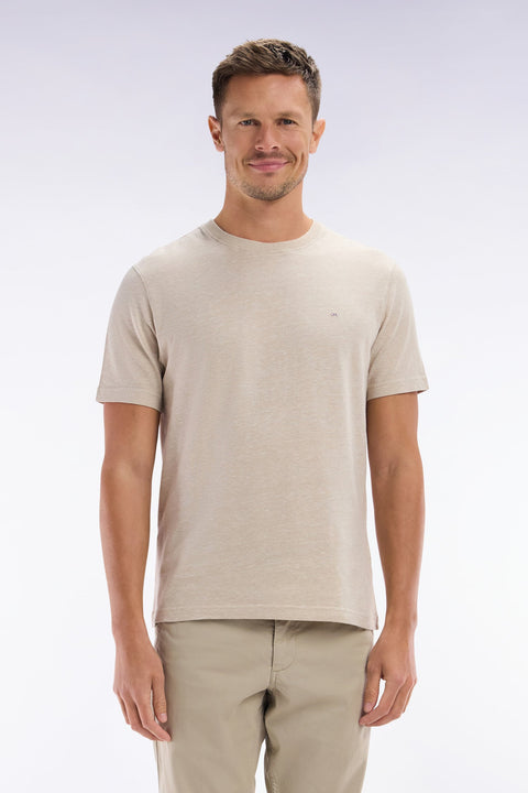 T-shirt en coton et lin beige coupe droite - Image 1
