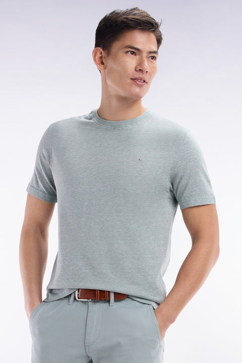 T-shirt en coton et lin gris moyen coupe droite - Image 3