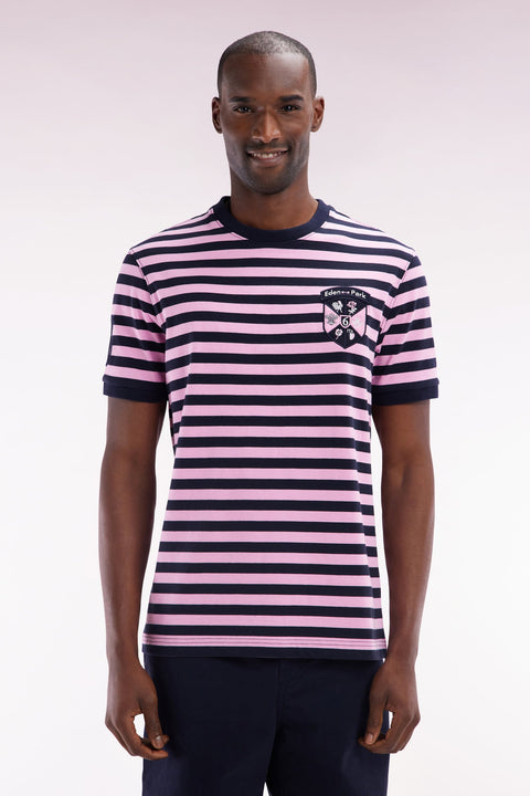 T-shirt Tournoi des 6 Nations en coton rayé marine et rose coupe droite - Image 1